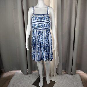 LOFT Blue and White Printed Midi Dress